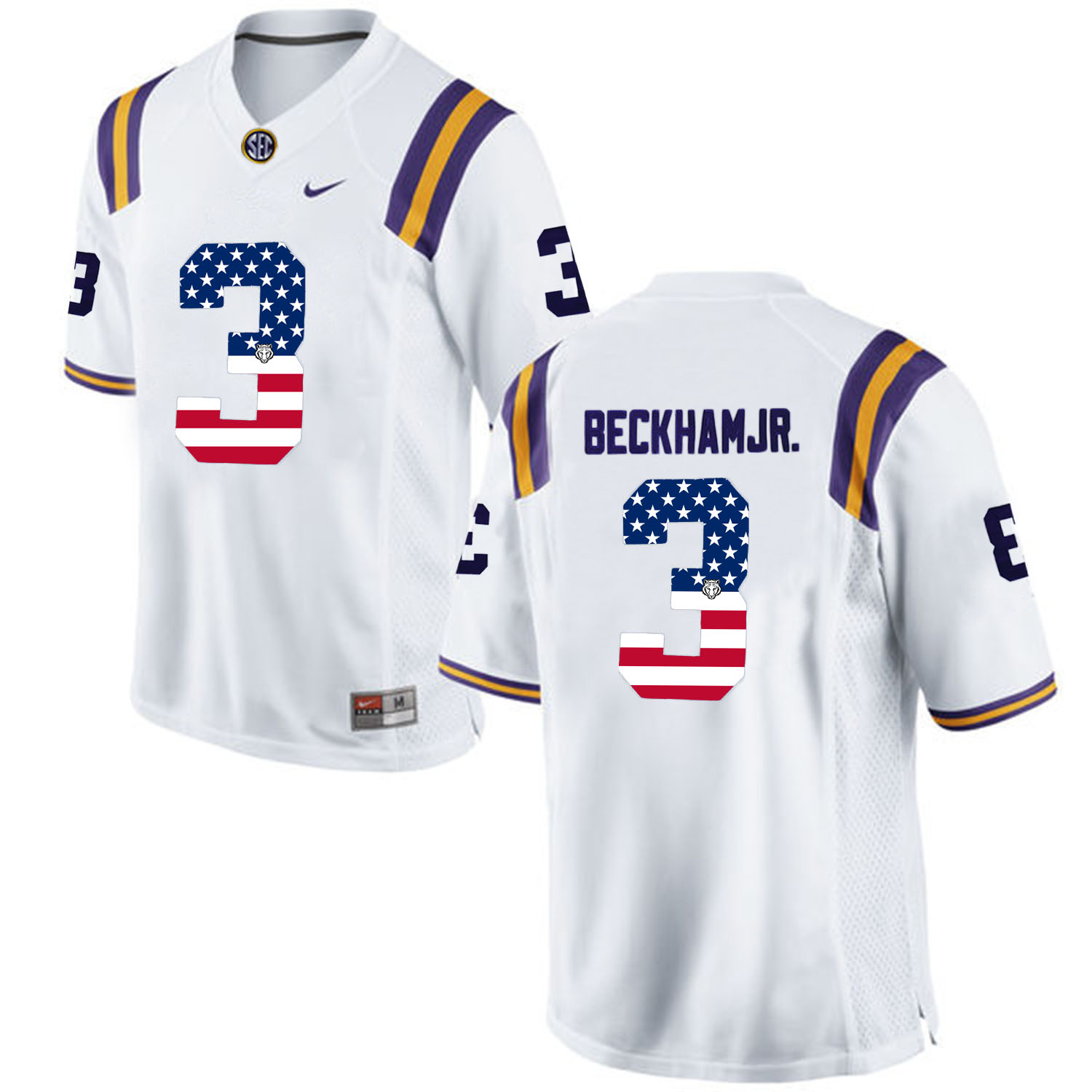 US Flag Fashion Men LSU Tigers Odell Beckham Jr. 3 College Football Limited Jersey White